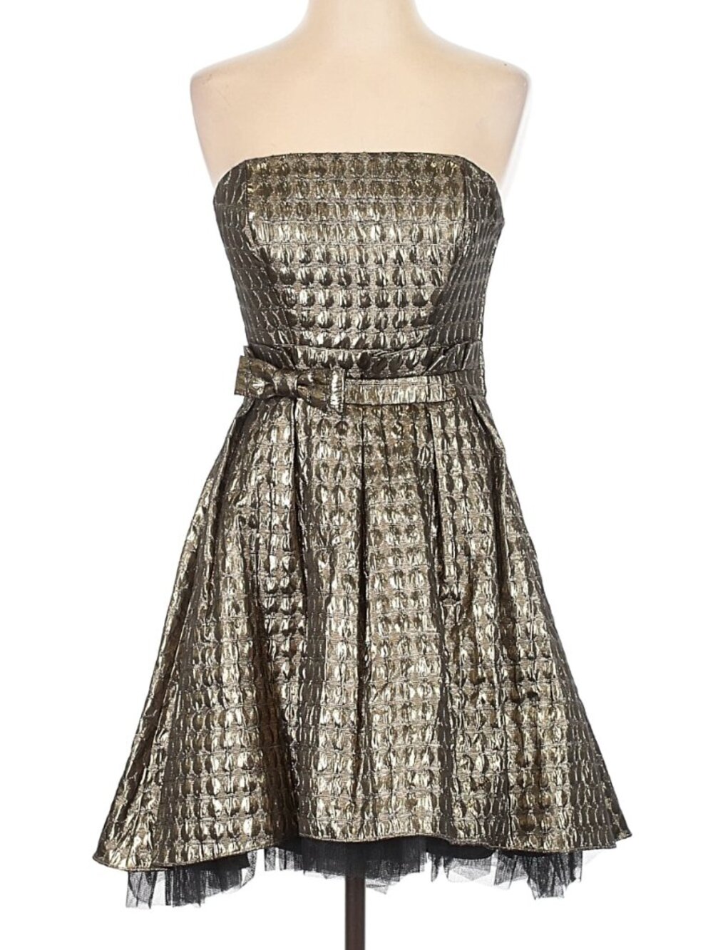Betsey Johnson Goldie Cocktail Strapless Bow Dress in Metallic Gold Y2K Size 6